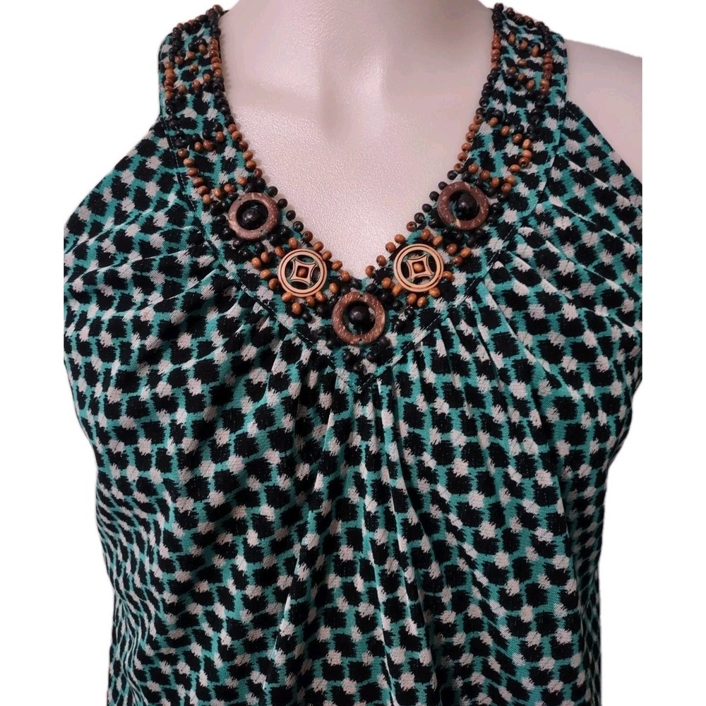 Rafaella Tank Top Size L Womens Boho Beaded Halter Black Geometric Retro Bold